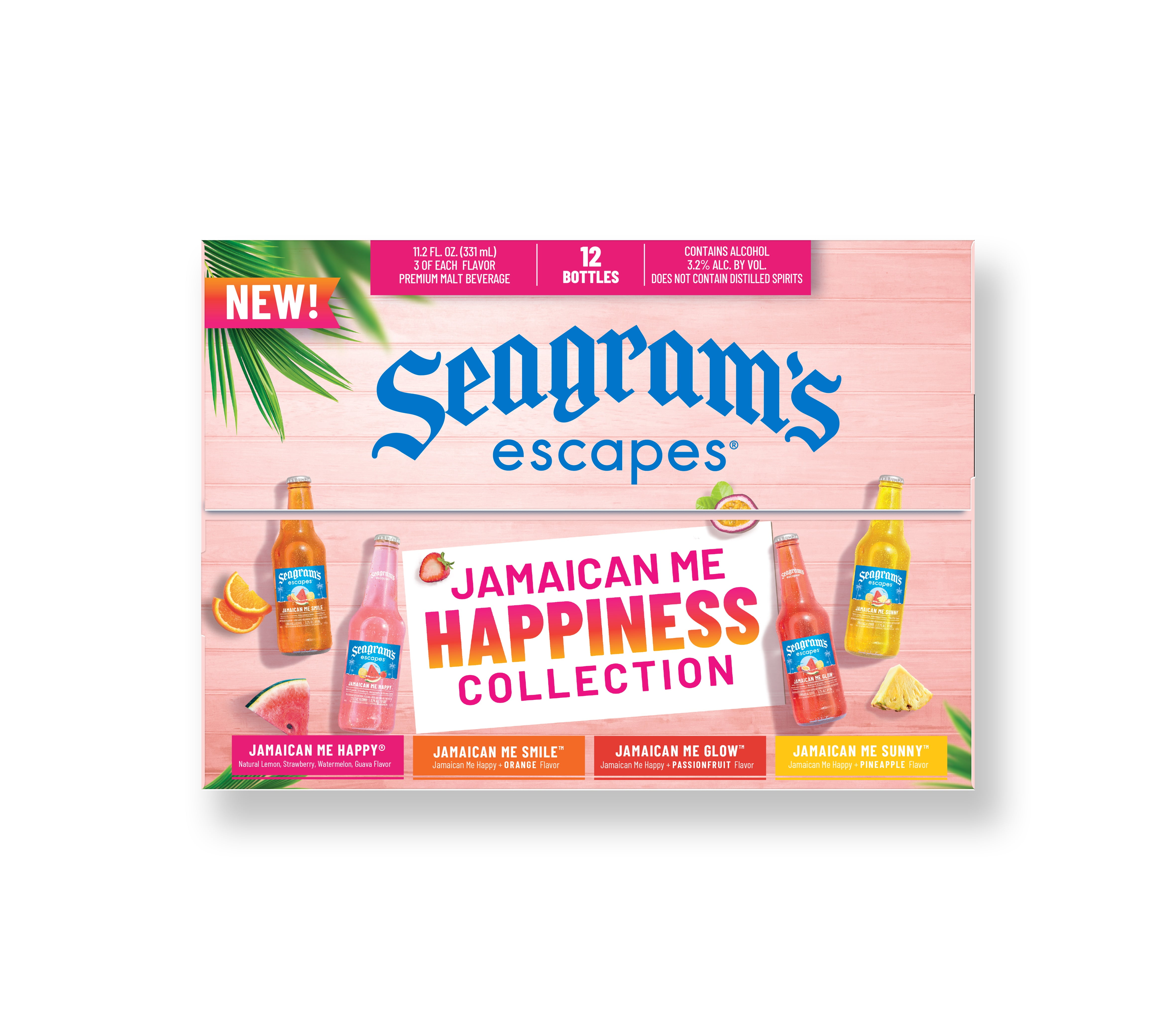 Seagram's Escapes Jamaican Me Happiness Collection, Flavored Malt Beverage, 12 pack, 11.2 fl oz Glass Bottles, 3.2% ABV