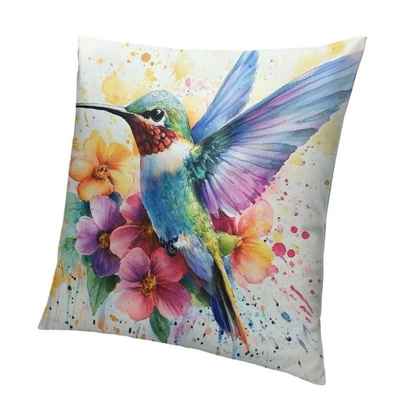 Patifu Lovely Hummingbird Throw Pillow Covers - Colorful Bird with Flowers Cushion Case Spring Oil Painting Pillowcases Decorative for Couch Sofa Bed  12x12in