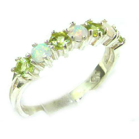 LBG 18k White Gold Real Genuine Opal & Peridot Womans Eternity Band Ring - Size 10