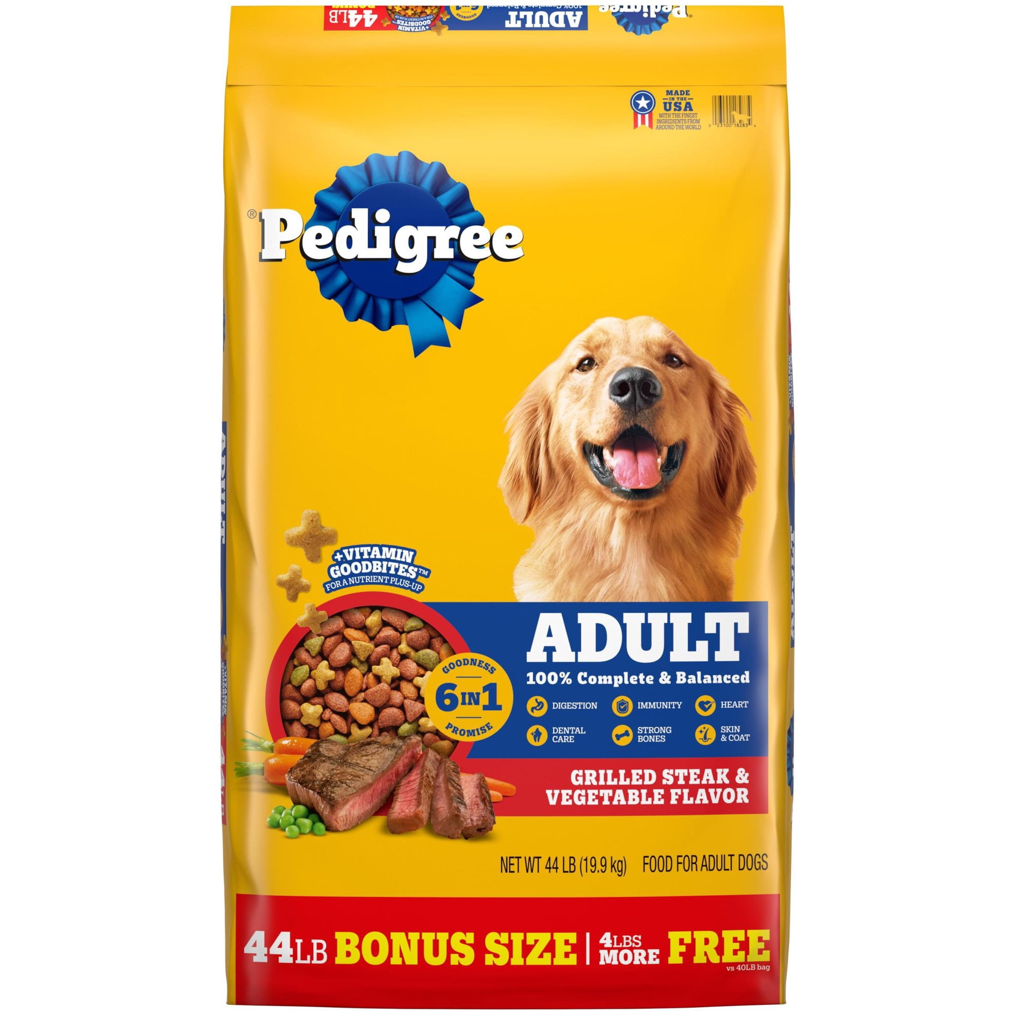 Pedigree High Protein Grilled Steak & Vegetable Flavor Adult Dry Dog Food, 40 lb Bag
