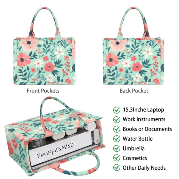 Large Capacity Tote Bag,Pioneer Flower Floral Print Pattern Handbag Fashion Luxury Tote Bag,15.7"x13"x 5.1" Inches,Laptop Compatible