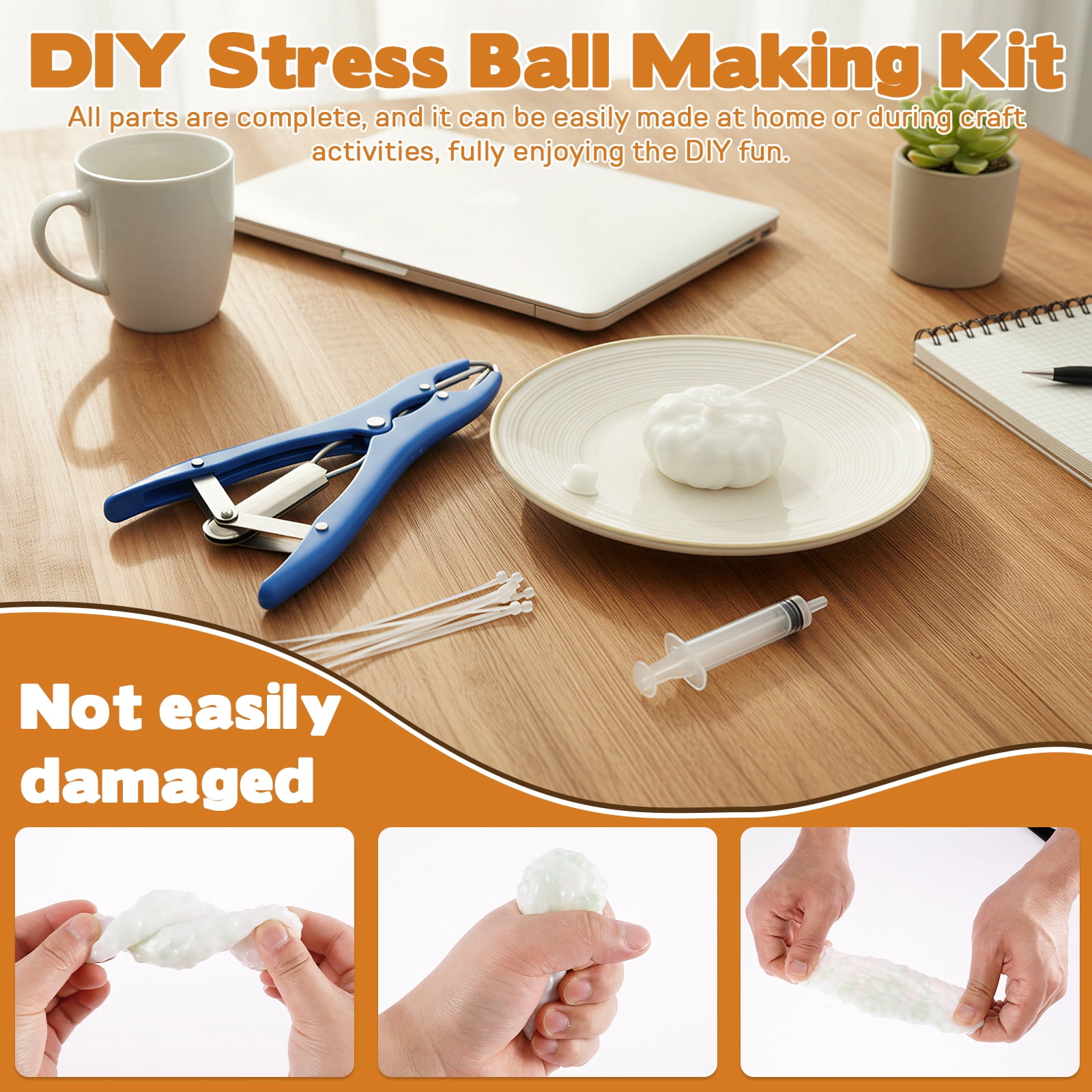 Austok DIY Stress Ball Making Kit Portable Empty Squeeze Ball DIY Kit with Vacuum Tool Cable Tie Filler Bead Expander Tool for Home Office Adult