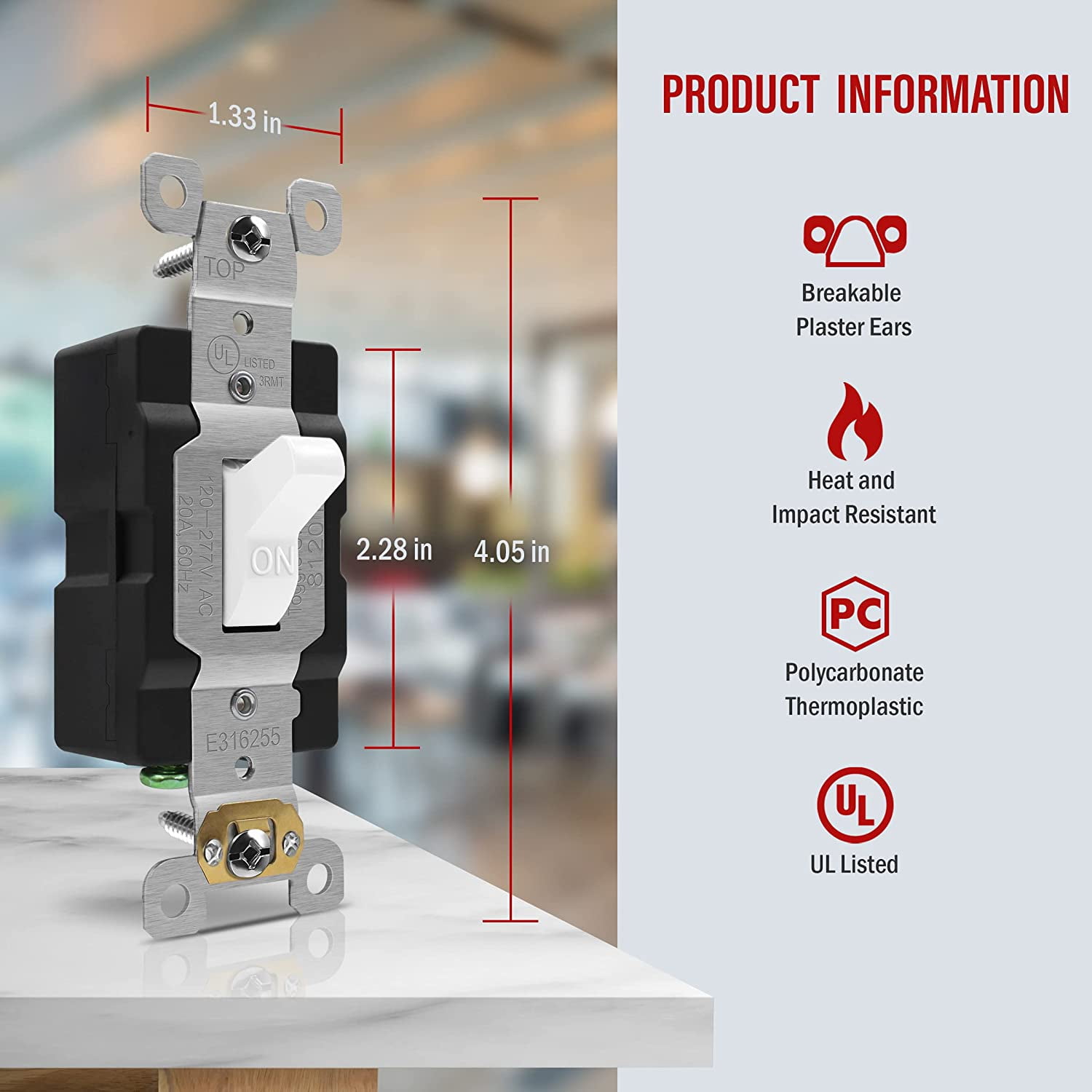 ENERLITES 20 Amp Heavy Duty Toggle Light Switch, Single Pole, 20A 120/277V, Grounding Screw, Commercial Grade, UL Listed, 81201-W, White
