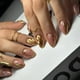 thumbnail image 1 of Gold Press on Nails Short Almond Fake Nails 3D Gold Carved Ripple Line Design, 1 of 5