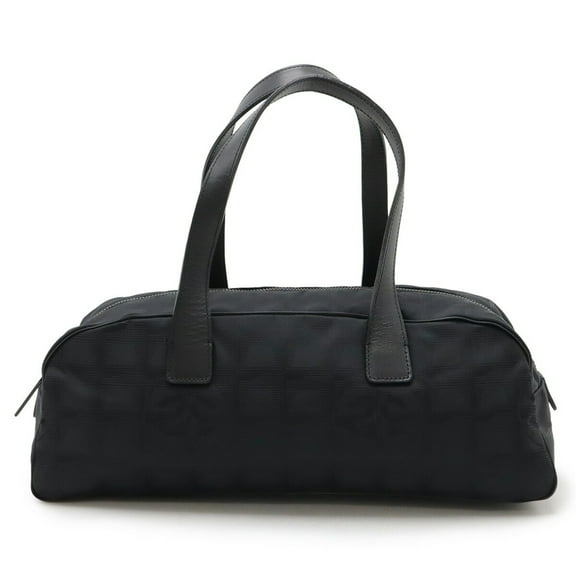 Pre-Owned CHANEL New Travel Line Handbag Nylon Jacquard Leather Black A15828 (Good)