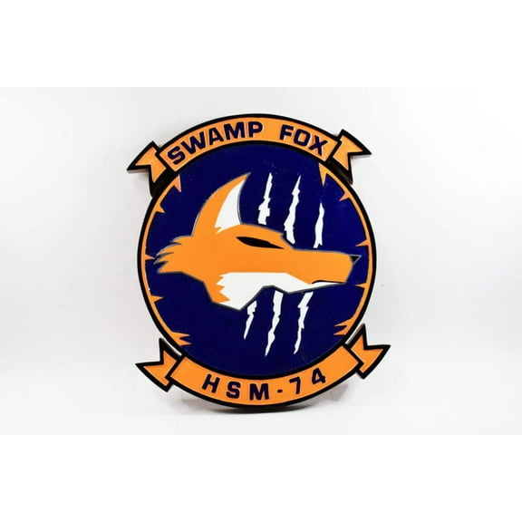 HSM-74 Swamp Fox Plaque, 14, Mahogany, Navy