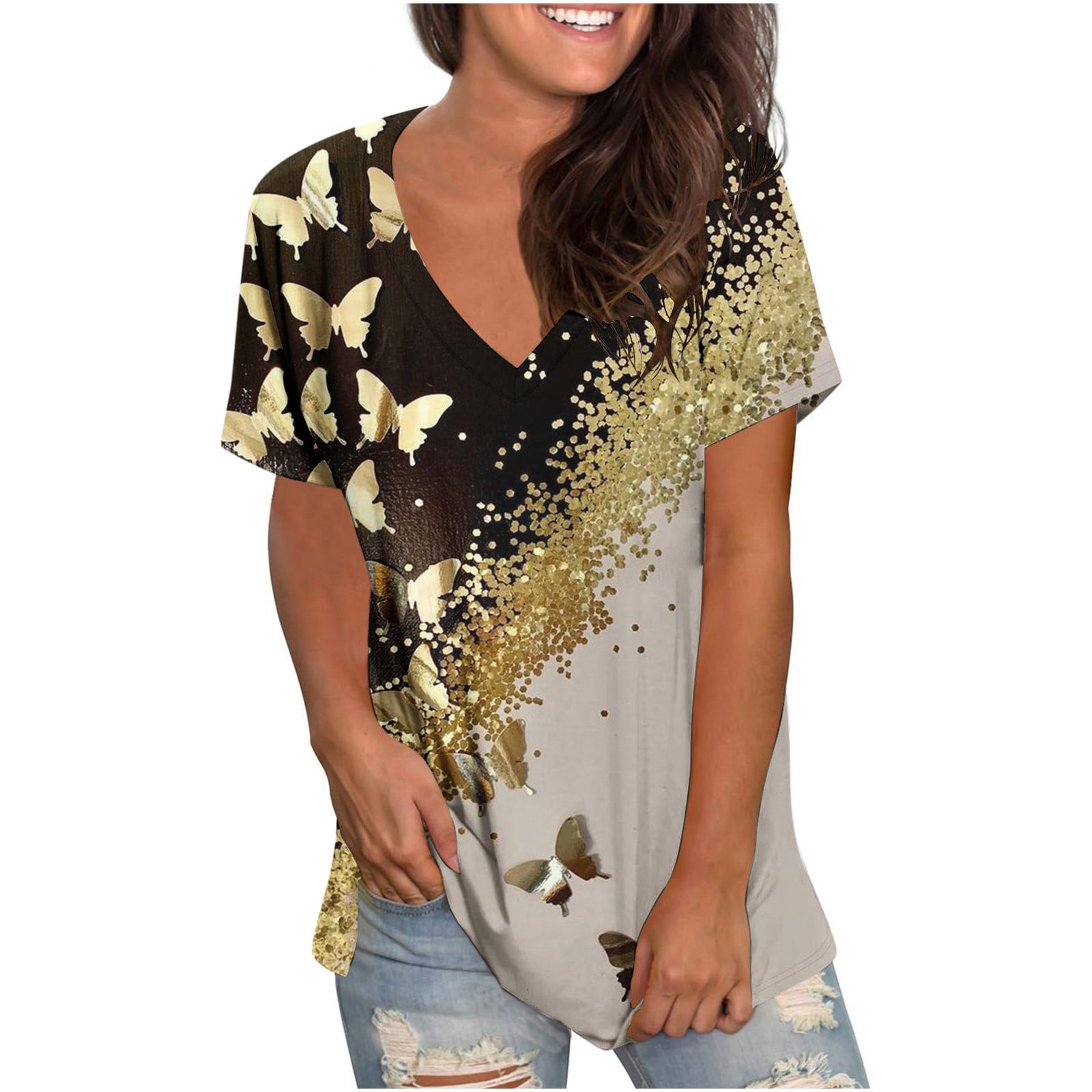 Plus Size Casual T-shirt, Women's Plus Tiger Print Short Sleeve