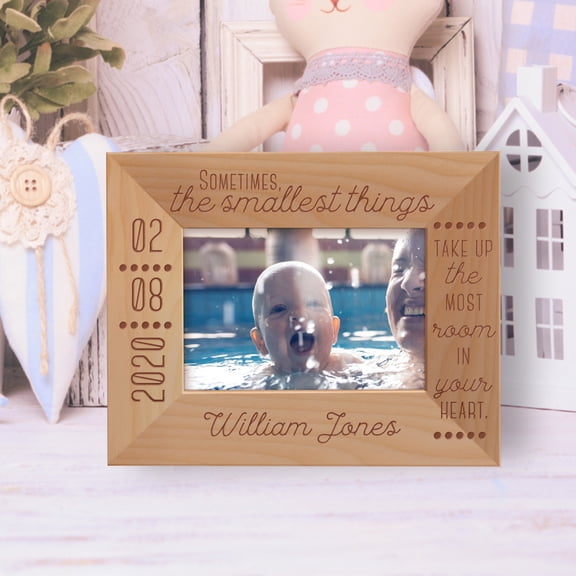 Sometimes The Smallest Things Take Up The Most Room In Your Heart Personalized Wooden Frame-5" x 3 1/2" Brown Horizontal