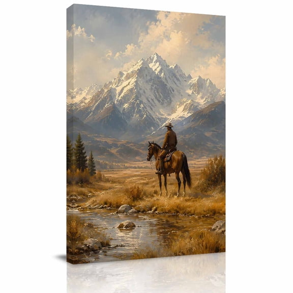 Canvas Wall Art, Western Cowboy Framed Canvas Prints for Bedroom Dining Room, Modern Dinosaur Forest Mountains Large Gallery Wrapped Wall Decor for Home Office, Gifts, 20"x24" Ship Next Day