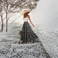 thumbnail image 2 of LWavelet Women Floral Print Tiered Maxi Skirt Elastic Drawstring Waist Boho Long Skirt Black XL, 2 of 3