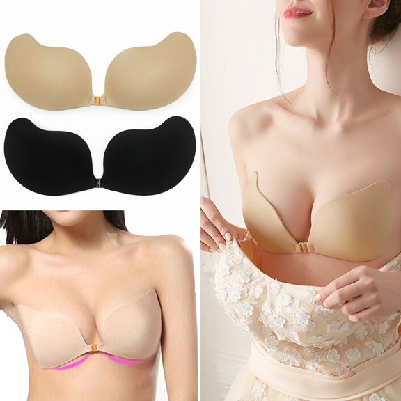 ALigoa Sticky Backless Bra Push Up Bra Silicone Self-adhesive Invisible Backless Bra with Front Closure Buckle