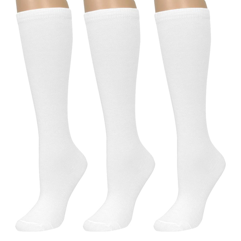 3 Pairs Knee High Uniform School Soccer Tube Socks Women Girl White ...