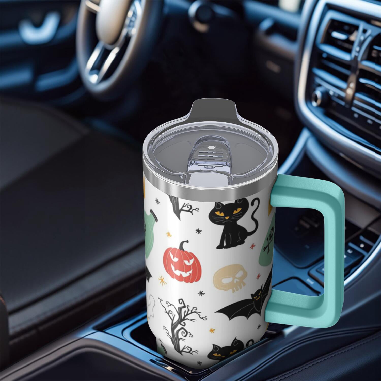 30oz Halloween Tumbler with Handle – Haunted Skull Drinkware with Lid and Straw – Creepy Aesthetic Travel Cup – Trick or Treat Gifts