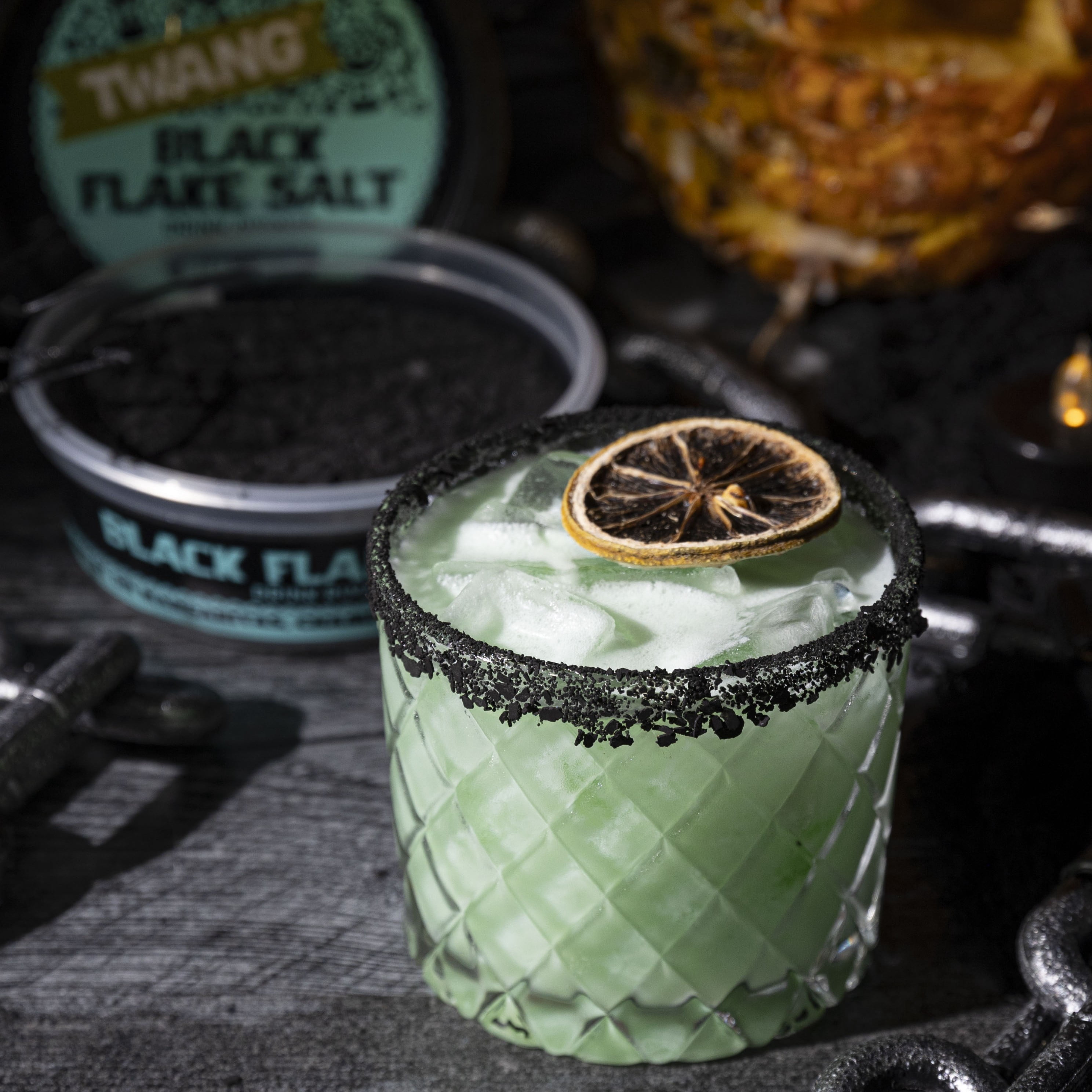 Twang Black Margarita Flake Salt Drink Rimmer, 4 oz; Halloween; Spooky; Dia de los Muertos