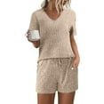 thumbnail image 4 of yievot Womens Pajama Sets Summer 2 Piece Lounge Sets Ribbed Knit Matching Outfits T-shirt and Shorts Sleepwear Loungewear, 4 of 8
