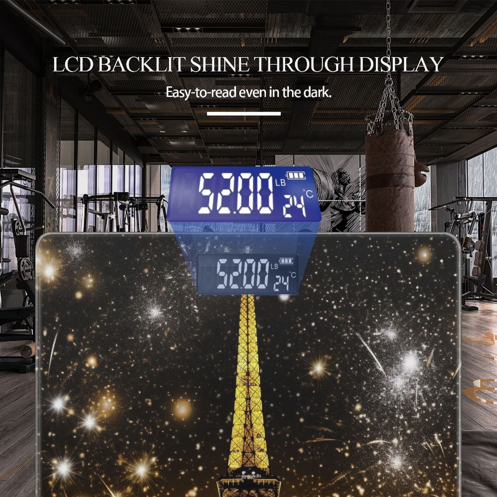 Bathroom Scale, Highly Accurate Digital Body Scale,Precisely Measures Weight up to 400 lbs-Eiffel Tower With Gold And Black Background