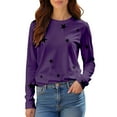 thumbnail image 4 of Women's Star Print Round Neck Long Sleeve Sweatshirt, Loose Fit Casual Pullover Top with Five-Point Star Pattern for Daily Wear, Street Fashion and All Season Comfort Purple XXXL, 4 of 8