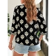 thumbnail image 3 of DOKOTOO Blouses for Women Boho Floral Print V Neck Tunic Tops Casual Summer Loose 3/4 Sleeve Chiffon Shirts, 3 of 8