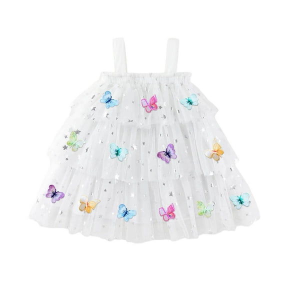 MEZZALL Toddler Girls Sleeveless Holiday Party Birthday Tiered Mesh Dress Dance Party Princess Dresses 12-18 Months Relaxed Fit Baby Sundress