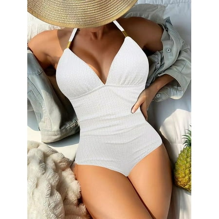 2024 Sexy One Piece Swimsuit Solid Black Strappy Swimwear Women Summer Backless Tummy Control Bathing Suit Pleate Monikini White ZYN