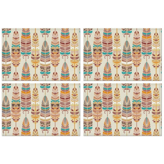 Boho Rustic Ethnic Flax Placemats Set of 4, 12x18 Inch Vintage Tribal Pattern Table Mats, Washable Nordic Artistic Decor for Farmhouse Dining Room or Kitchen Space