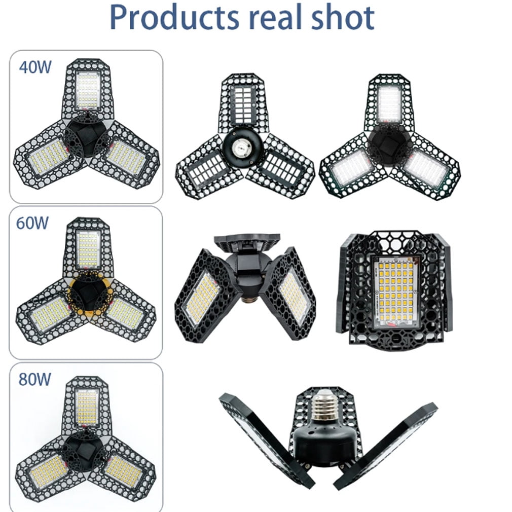 LED garage lamp folding three -leaf light high -gloss work lamp deformation lighting lighting angle workshop bulb 110V E27 60W Warm White