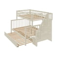 thumbnail image 3 of Tcbosik Twin Over Full Size Bunk Bed with Trundle, Wood Bed Frame with Open Shelves, Stairs and Guardrail, Space Saving, Cream, 3 of 10
