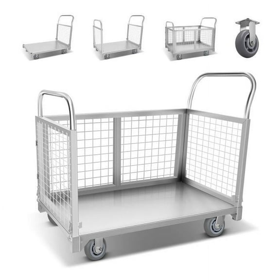 Industrial Foldable Push Cart, 2200lb Capacity, 4-in-1 Hand Cart with All-Terrain Wheels for Construction & Storage