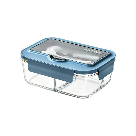 chaungfeng Lunch Container with Spoon and Fork, Fresh-keeping Box Compartments Nordic Style Plastic Lunch Box Tableware for Office Workers, Microwave Heating Safe (Blue-L)