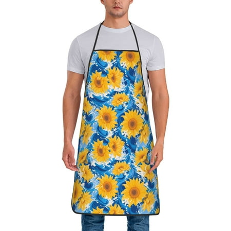 

Lukts Blue Ocean Wave Sunflower Print Unisex Tie-Up Aprons Bibs for Chef Kitchen Grill Beverage Shop