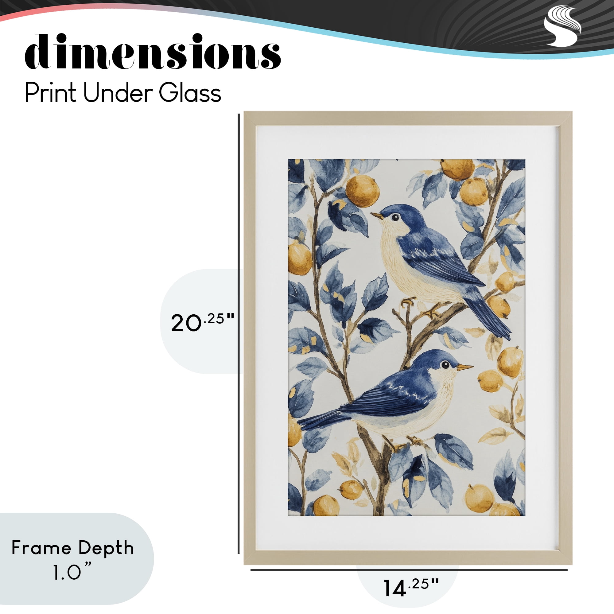 Stupell Industries Sweet Blue Birds on Lemon Branch Birch Framed Print Under Glass, design by Petal Prints Design