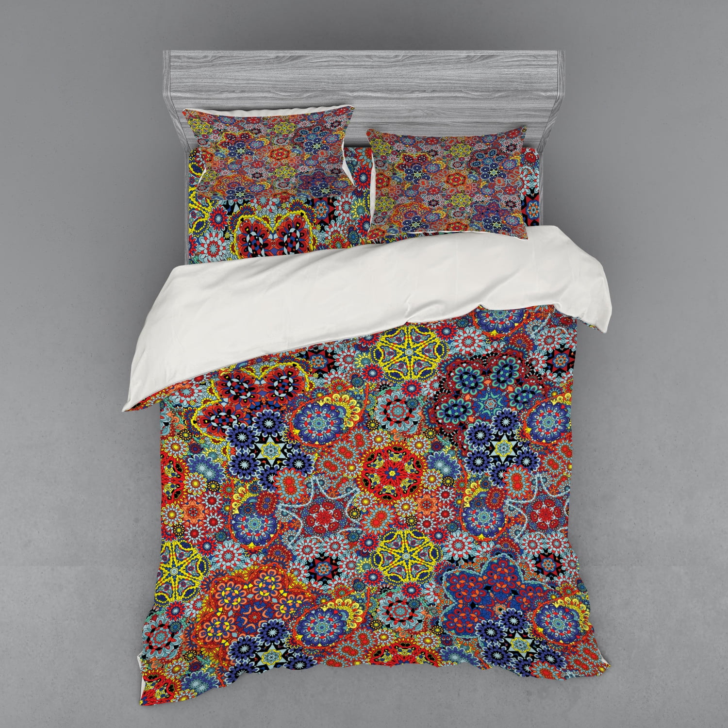 Batik Duvet Cover Set, Vintage Combined Nested Paisley Motif Oriental