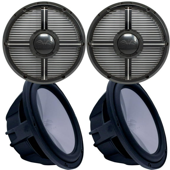 Two Wet Sounds Revo 12" Subwoofers & Grills - Black Subwoofers & Black Closed Face XW Grills - 4 Ohm