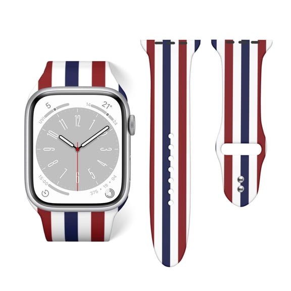 Red, White, And Blue Stripes Soft Silicone Sport Band Replacement Strap For Apple Watch 38mm 40mm 42mm 44mm, Compatible With Series Se 7 6 5 4 3 2 1, For Women And Men