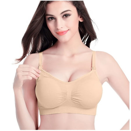 

Compression Wirefree High Support Bra For Women Nursing For Breastfeeding Pregnant Women Plain Color Bra Maternity Tops Maternity Solid No Wire Open Button Breastfeeding Sleep Bra (With Breast