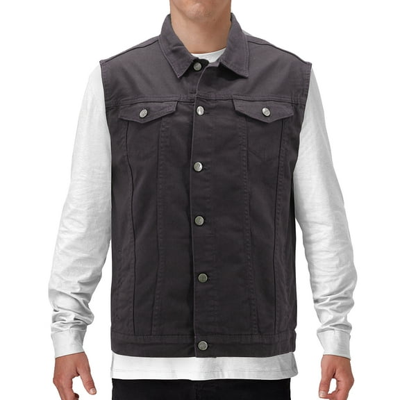 Men's Classic Button Up Casual Cotton Stretch Denim Biker Jean Jacket Vest (Black, M)