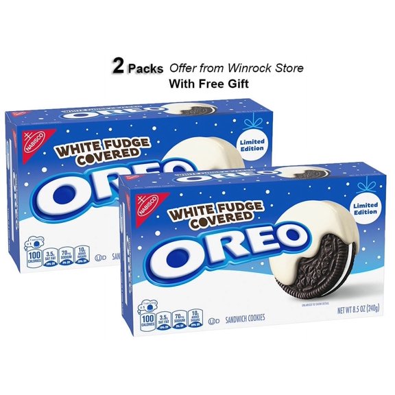 Nabisco OREO White Fudge Covered Chocolate Sandwich Cookies, Limited Edition, 8.5 oz, (2 Packs) Free Gift From Winrock Store