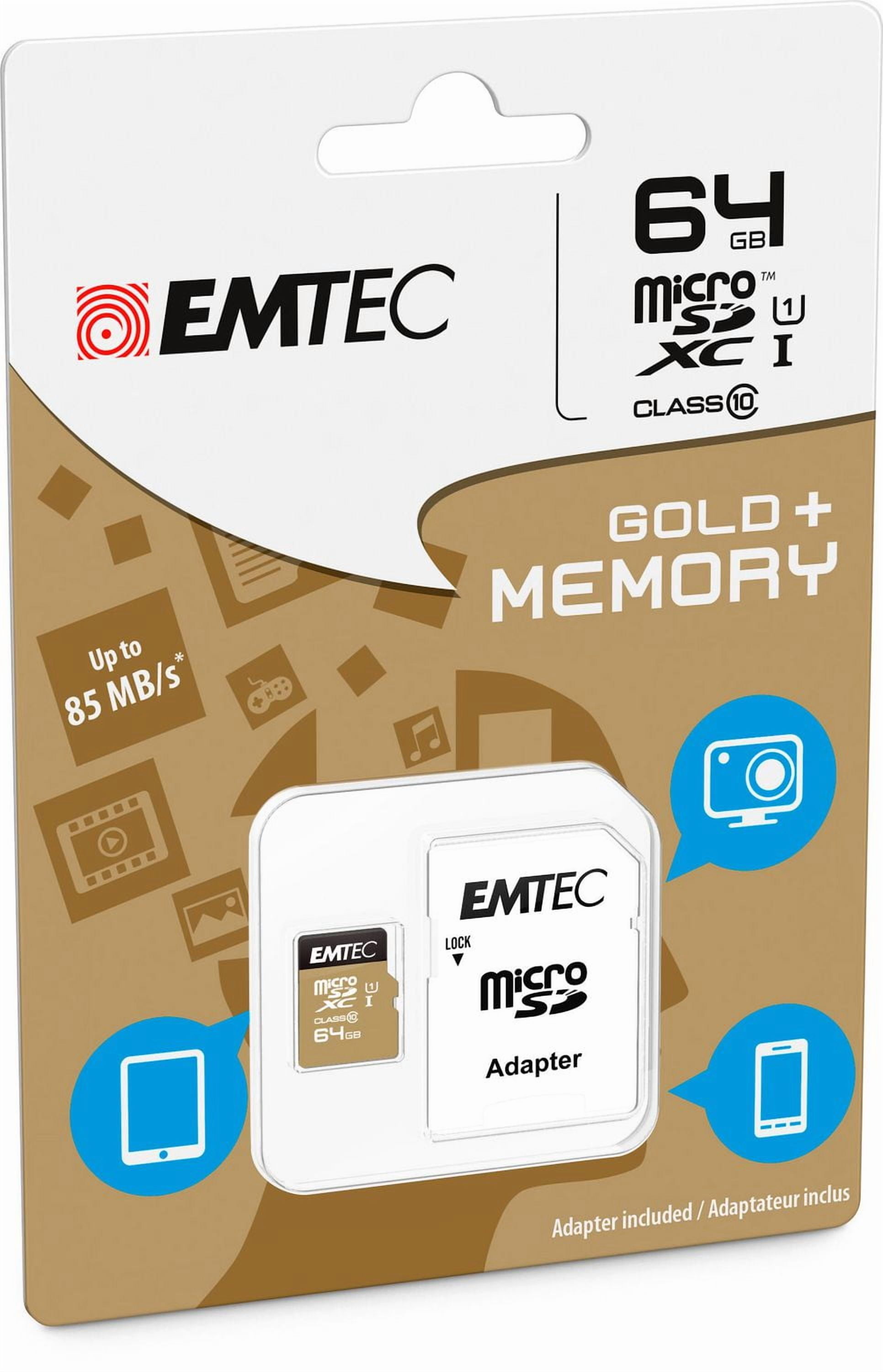 Emtec CL10 U1 64 GB  Gold Card + Adapter, 64GB microSD Class 10 EMTEC