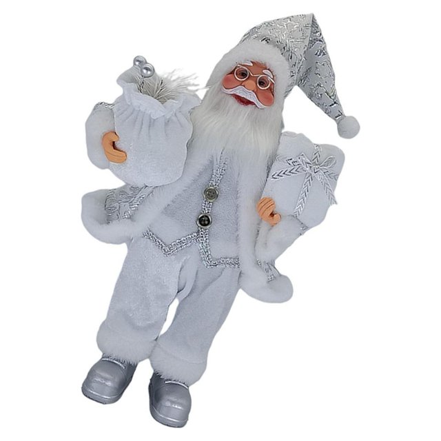 Injueey Snowman Santa Claus Doll Ornament Decoration Statue Table Decor Indoor Desk Kits de decoración para fiestas Blanco plateado 17x30cm