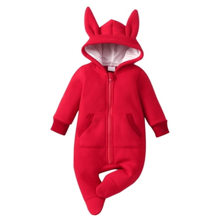 

Colisha Cute Home Winter Outwear Outfits Baby Footy One Piece Fleece Romper Rabbit Thicken Onesies Red 3-6M