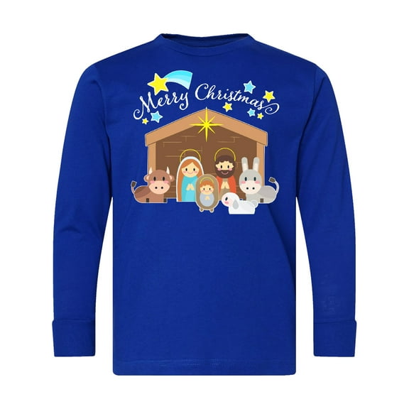 Inktastic Merry Christmas Cute Nativity Scene Long Sleeve Youth T-Shirt