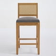thumbnail image 5 of Set of 2 Solid Wood Rattan-Back Bar Stool, Matte Linen Cushion with High-Resilience Foam & S-Springs, Ideal for Rustic/Natural Style Kitchen Island, Low Bar in Dining Room & Café, 5 of 11
