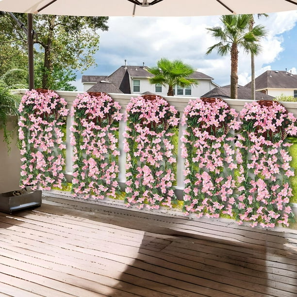 Decoraciones para el hogar, adornos decorativos, regalos, flores colgantes, flores violetas artificiales, cesta de glicina para pared, guirnalda colgante, flores, orquídea de seda falsa, un bastón