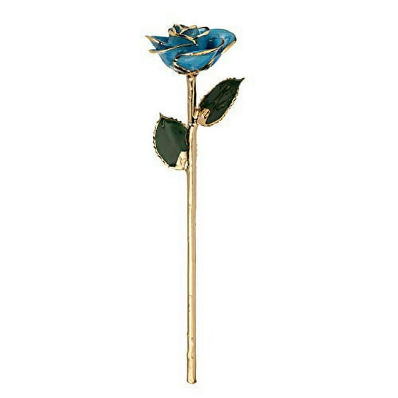 Forever Rose USA Brand, a Genuine, One of a Kind, Real Frozen Blue Sparkle Rose, Hand Dipped in Lacquer and Trimmed in 24K Gold