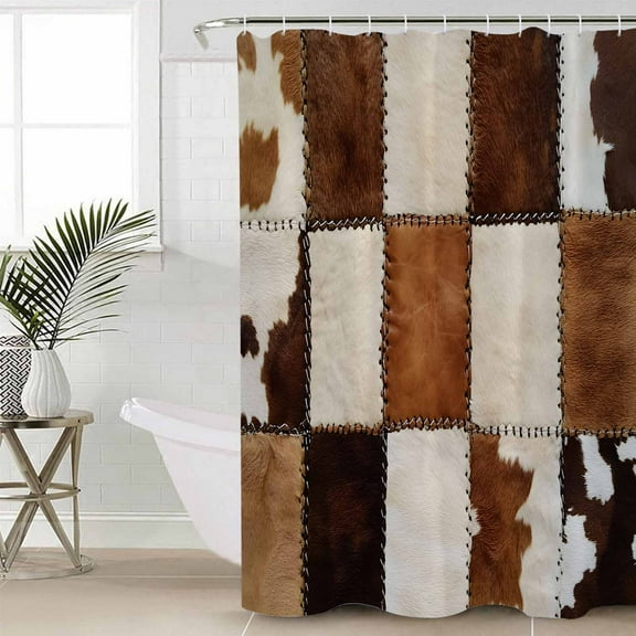 Abstract Cowhides Bathroom Curtain 78 Inch Shower Curtain with Hooks, Brown Beige Animal Fur Texture Waterproof Polyester Bath Curtain Washable Bathtub Curtain 72''x 78''