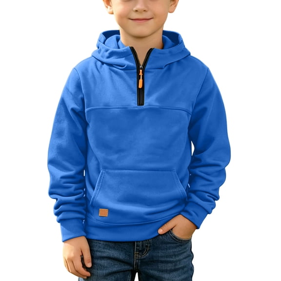Amidoa Hoodies for Boys Zip Fleece Hooded Sweatshirt Long Sleeve Kids Fashion Hoodie Fall Winter Clothes Blue Size 6-7 Years