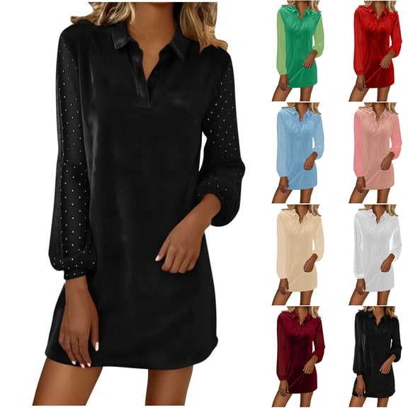 Ashirexll Flowy Dresses for Women, Womens Summer Dresses, Fashion Solid Color Long Sleeve Round Neck Bohemian Maxi Dress