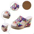 thumbnail image 6 of Rokment Boho Platform Wedge Dress Slides Sandals for Woman Colorful Trendy Casual Leather Linen Sole Chunky High Heels Slip on Womens Summer Beach Vacation Shoes B Size 7.5, 6 of 8