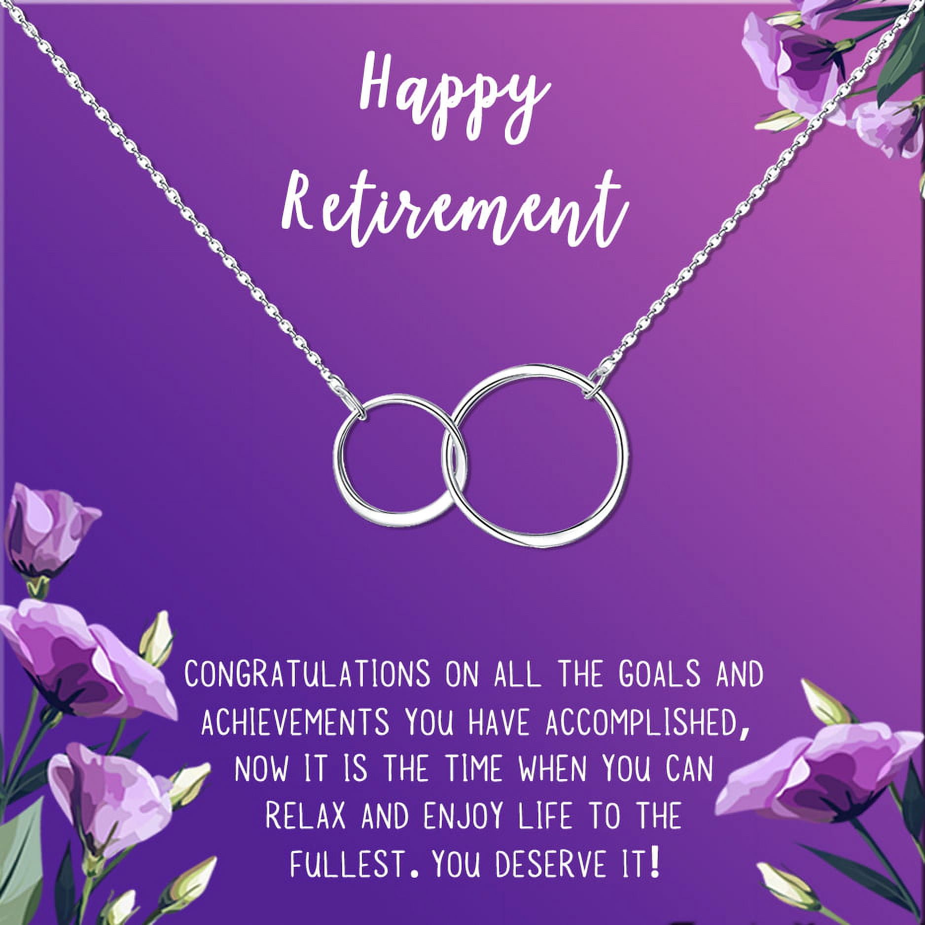 Anavia Happy Retirement Necklace, Retirement Gifts for Women,Retirement Party Gifts for Retired Teacher Nurse Friend Coworker-[Silver Infinity Double Ring,Royal Purple Gift Card]