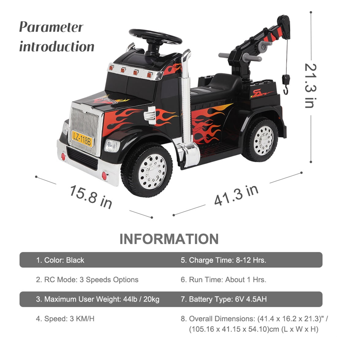 Private Jungle 4 Wheeler Kids Car with Headlights, 3 Speeds Electric Ride On Car with Remote Control for Home Backyard Garden, Black, Unisex